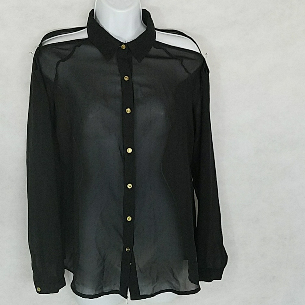 Sheer black cold shoulder blouse by DizzyLizzy